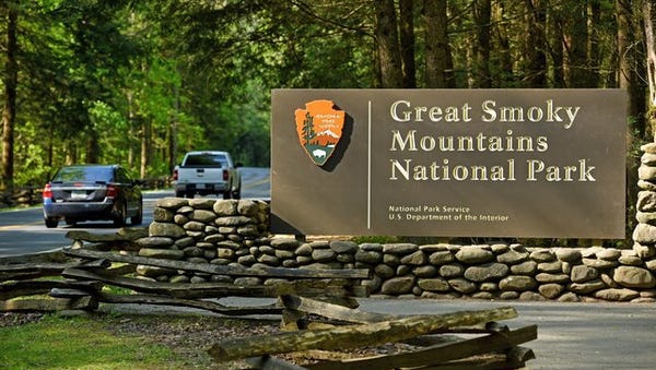 The entrance to the Great Smoky Mountains...
