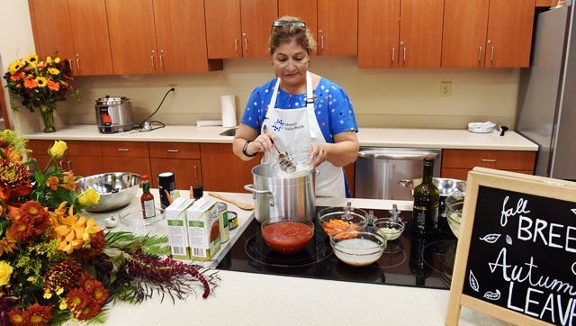 Laura Garrett, RD prepared Pantry Manhattan Clam Chowder for more than 40 community members at the grand re-opening of the teaching kitchen at the Meridian Fitness & Wellness in Hazlet.