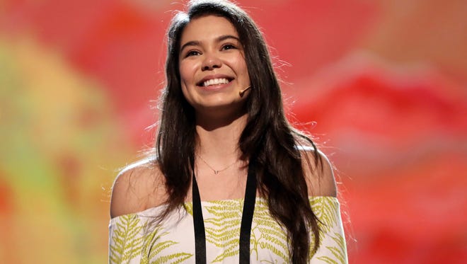 'Moana' star Auli'i Cravalho is seen during rehearsals for the 89th Academy Awards on Friday, Feb. 24, 2017.