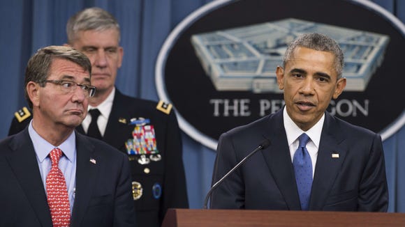 President Obama speaks alongside Secretary of Defense