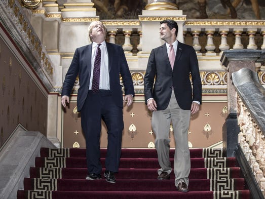 Foreign Secretary Boris Johnson looks up at the ornate