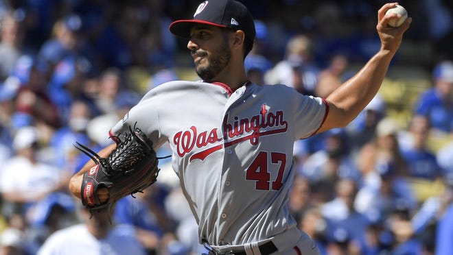 Nationals starting pitcher Gio Gonzalez delivers against the Dodgers during during Game 3 of the National League Division Series on Monday in Los Angeles.