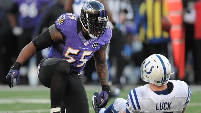 Terrell Suggs may have knocked Andrew Luck down a few times, but the Ravens LB has high praise for the Colts QB.