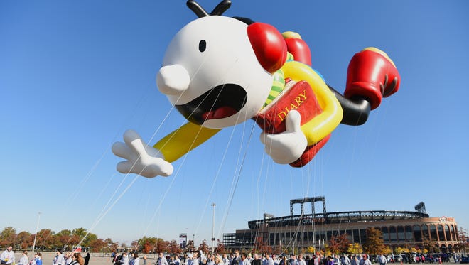 The new 'Diary of a Wimpy Kid' balloon gets a test drive on Nov. 5 at Citi Field in New York before this year's Macy's Thanksgiving Day Parade.