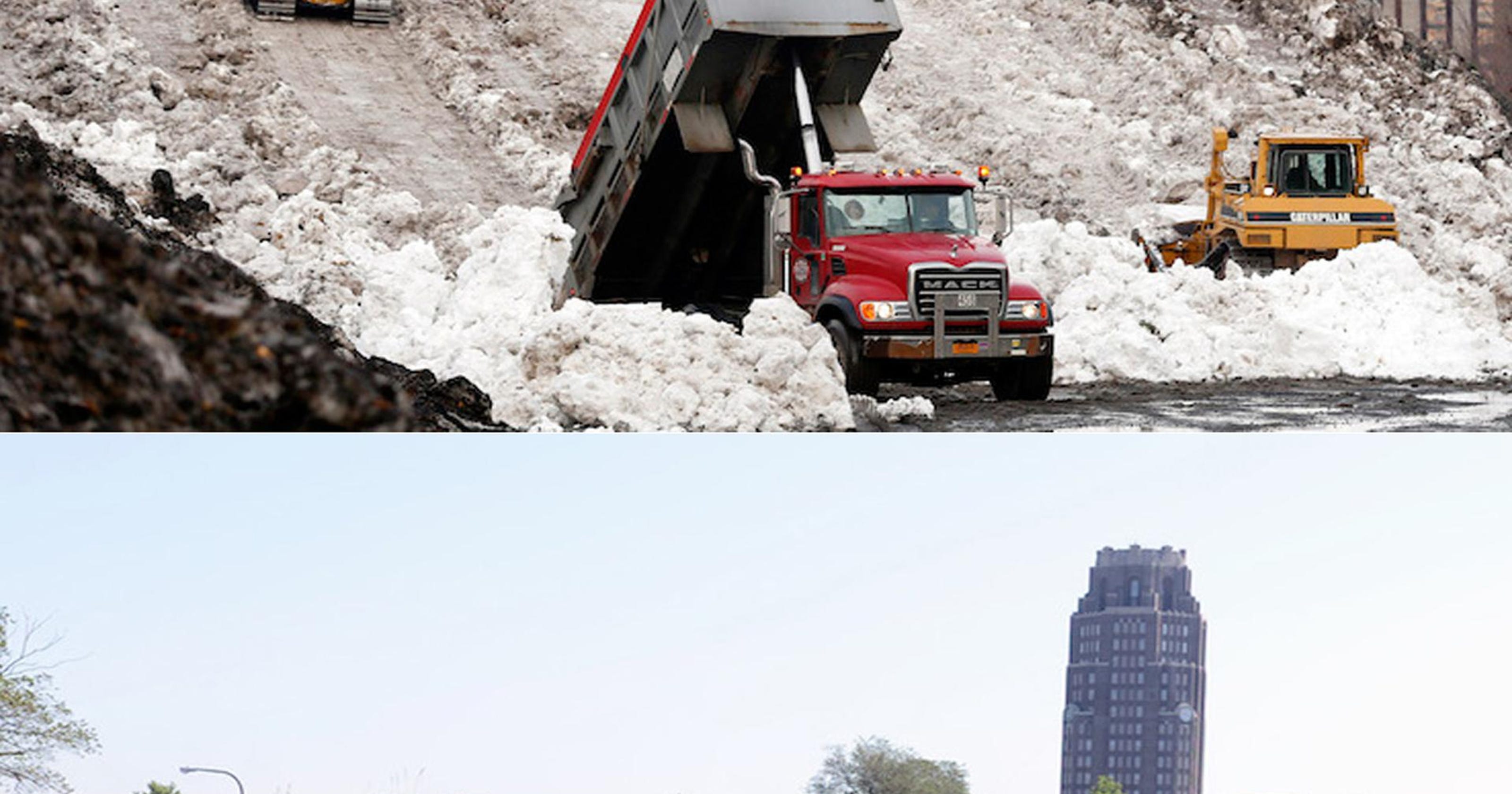 Snow piles from record Buffalo storm continue melting