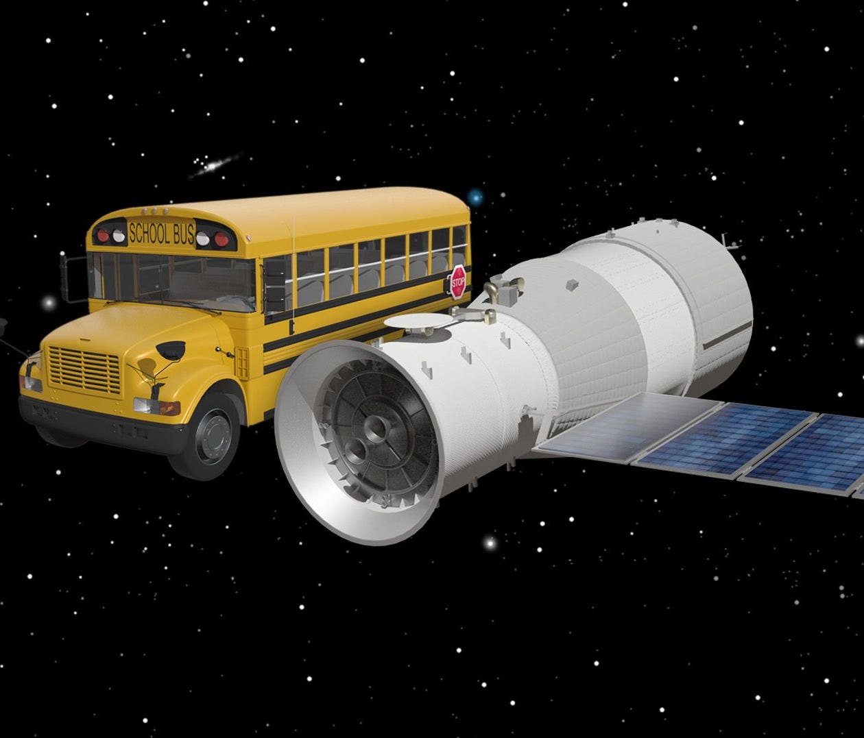Graphic showing the scale of China's Tiangong-1 space station, which is expected to make an uncontrolled fall through Earth's atmosphere around April 1, 2018.