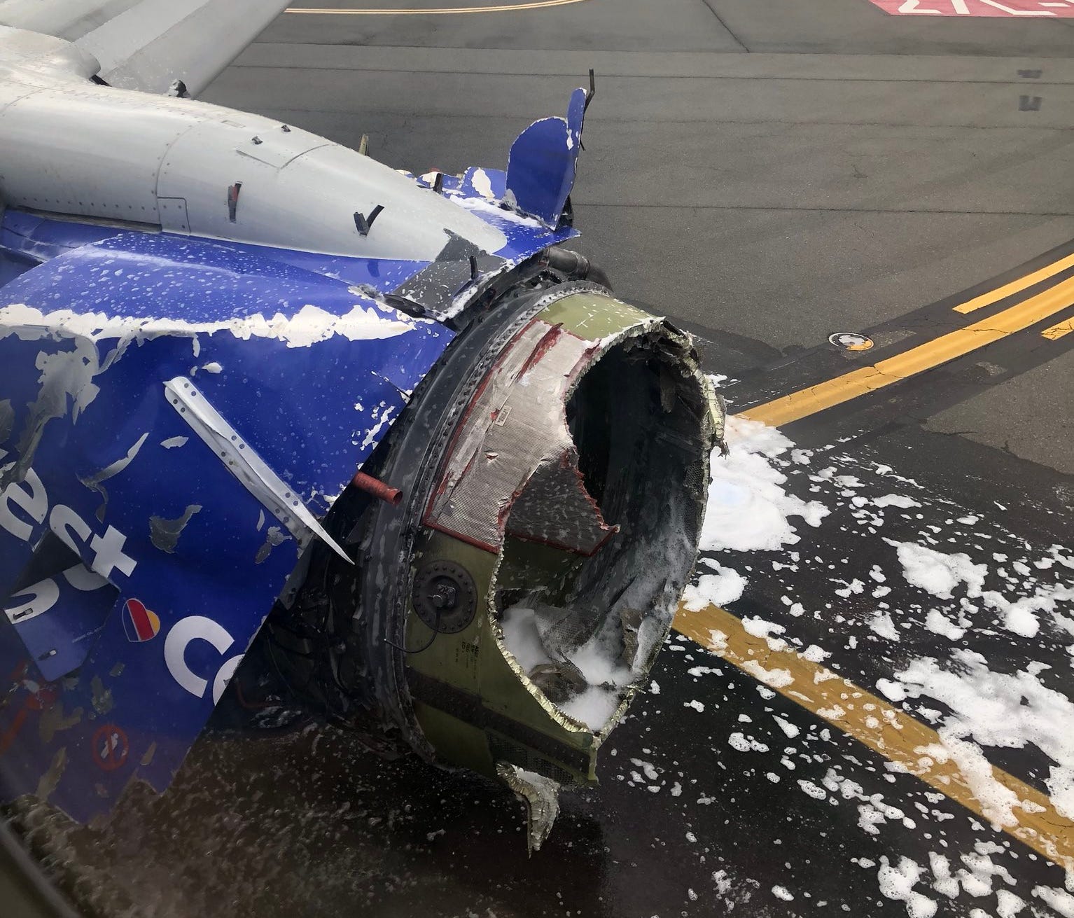 Twitter Image showing what appears to be the damaged engine on a Southwest Airlines airplane on April 17, 2018.