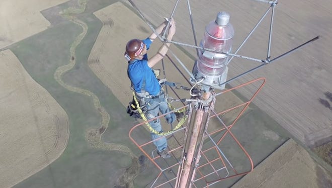 A screen shot from Prairie Aerial's video from the top of a South Dakota antenna.