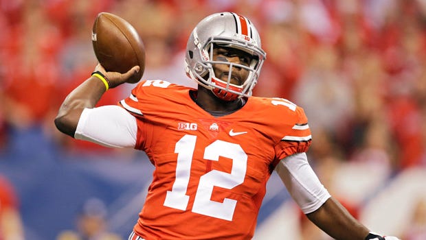 Ohio State quarterback Cardale Jones throws during the first half of the Big Ten Conference championship NCAA college football game against Wisconsin Saturday, Dec. 6, 2014, in Indianapolis. (AP Photo/Darron Cummings)
