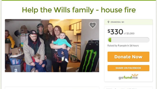 A GoFundMe page has been established to raise money for the Wills family, whose home was damaged Sunday, March 20, 2016, in a fire on Jackson Street in Oshkosh.