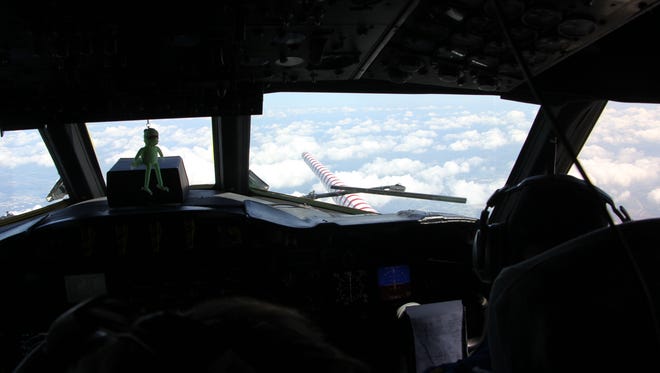 A look out the cockpit of the hurricane hunter aircraft that flew into Hurricane Maria recently off the U.S. East Coast.