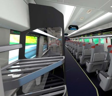 A streamlined overhead luggage storage will be offered in the new Acela trainsets.