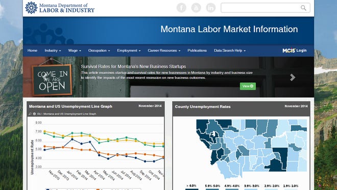 The Montana Department of Labor & Industry’s new Labor Market Information website combines newsy stories on top with interactive unemployment statistics below as well as links to labor workforce and career resources.