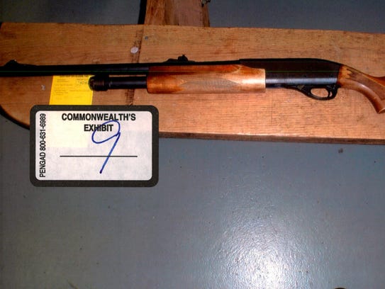 An image of a shotgun, which was used as an exhibit in the case against John P. Wolfe, is seen here. Game wardens said Wolfe illegally possessed a gun while hunting in December 2014.