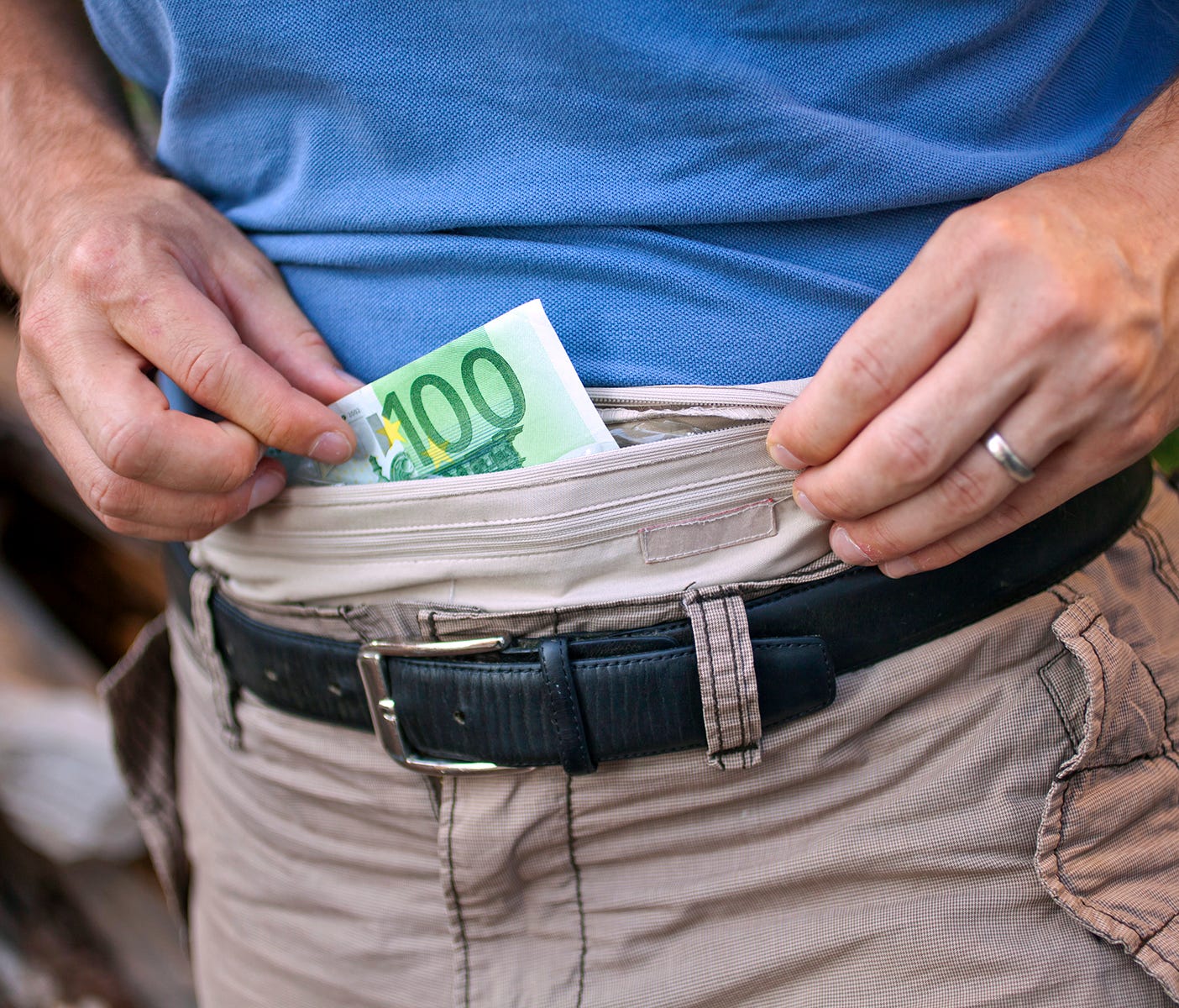 Rick Steves recommends wearing a moneybelt tucked underneath your clothes for security (he wasn't when he was pickpocketed.