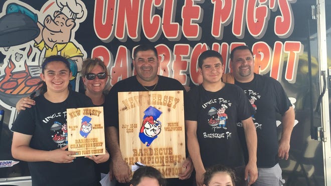 Uncle Pig’s BBQ Pit, a competitive barbeque team made of the Chila and Doumenis families of Paulsboro, were named grand champions of the New Jersey State BBQ Championship in North Wildwood Sunday.