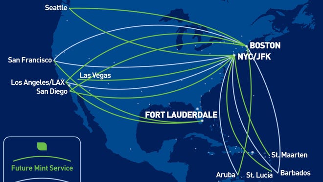 This map from JetBlue shows its current and planned routes for its routes with Mint premium seating.