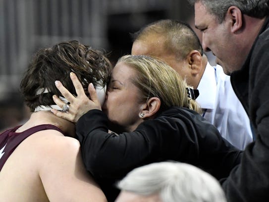 Don Bosco Prep's Peter Acciardi is kissed by his mother