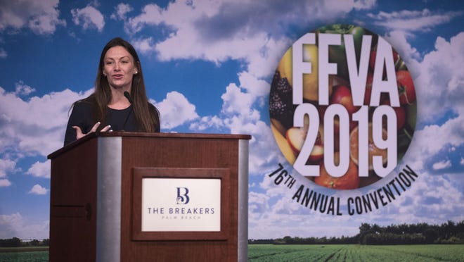 Florida Agriculture Commissioner Nikki Fried makes remarks during Florida Fruit & Vegetable Association's annual meeting at the Breakers Palm Beach on Sept. 26.