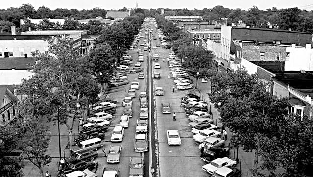 A 100-year-old Landis Avenue bustles with traffic and commerce in 1961, the year Vineland marked its Centennial.