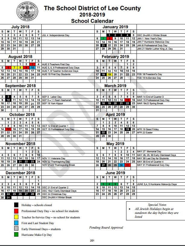 School Calendar Lee County Berte Celisse