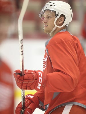 Detroit Red Wings prospect Anthony Mantha takes part in an informal skate Tuesday, September 13, 2016 at Joe Louis Arena in Detroit MI.