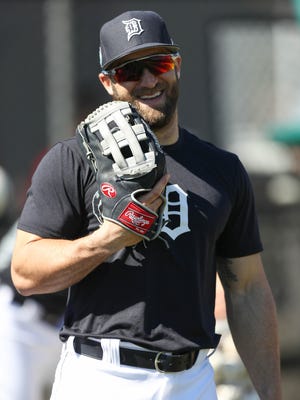Detroit Tigers outfielder Tyler Collins at Tigers Spring Training on Thursday, Feb. 16, 2017 at Publix Field at Joker Marchant Stadium in Lakeland, Fla.