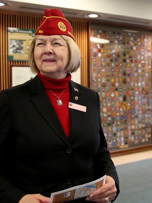 Denise Rohan, the first female National Commander of the American Legion, visits the Oregon Department of Veterans' Affairs in Salem on Friday, Jan. 12, 2018.