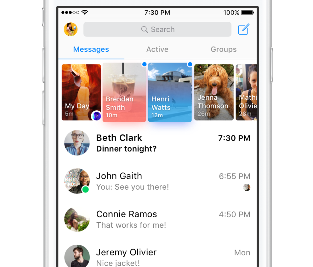The revamped Home for Facebook Messenger.