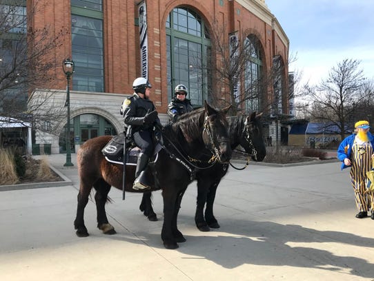 Police horses Beth (foreground) and Tanner were patrolling