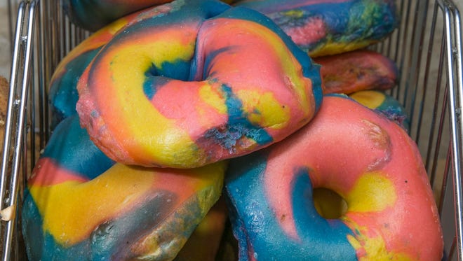 Tie dye bagels at The Bagel Nook in Freehold Township, which specializes in flavored cream cheeses and creative bagels.