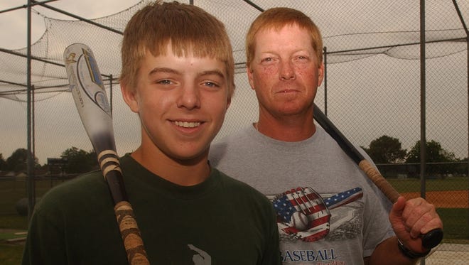 This file photo from 2004 shows Jake Joyner, left, then a freshman at Milan and his father coach Donny Joyner at the USA baseball Stadium in Millington. Donny was recently inducted into the TBCA Hall of Fame.