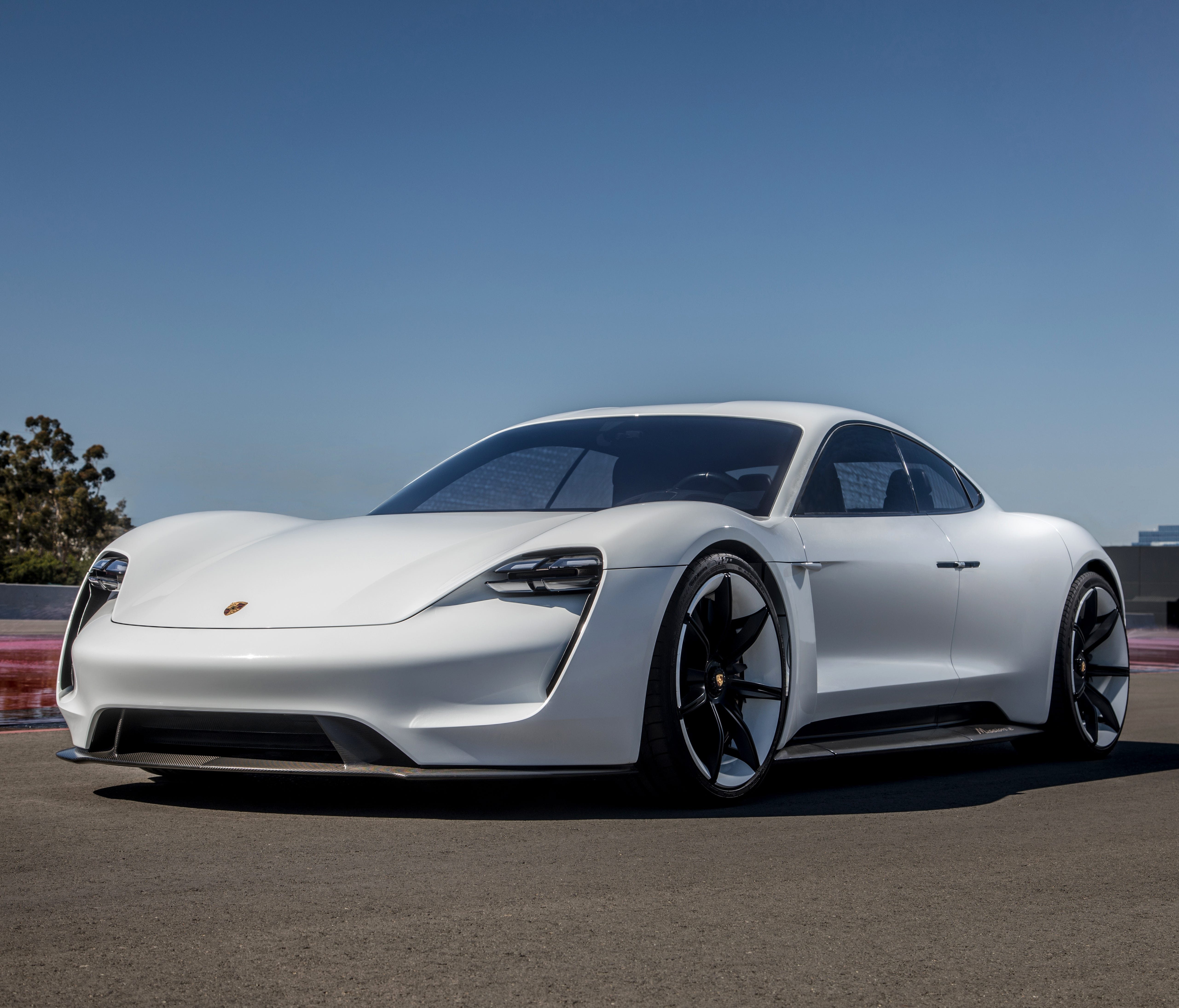The Porsche Mission E sedan, the company's first all electric car, recently hit the track in Los Angeles.