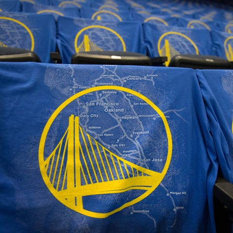T-shirts depicting a map of the bay area and the...