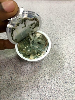 A student at Central High School finds mold in their cream cheese during breakfast Tuesday. Muncie Community Schools said the food was within the expiration date, and the manufacturer has been contacted.