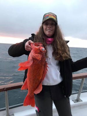Jennifer Arnett from Ventura caught a 5-pound red snapper aboard the Aloha Spirit.