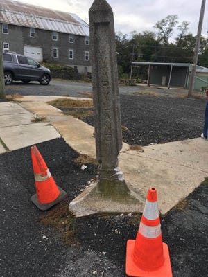 Pennsylvania State Police are investigating who damaged this Mason-Dixon Line marker near Delta.