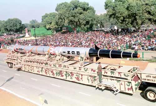 India's Agni missile is displayed during the annual Republic Day Parade Tuesday January 26, 1999 in New Delhi. The long range Agni, a nuclear capable missile with an incresed range of 2000 kilometers was tested successfully on April 11, 1999.