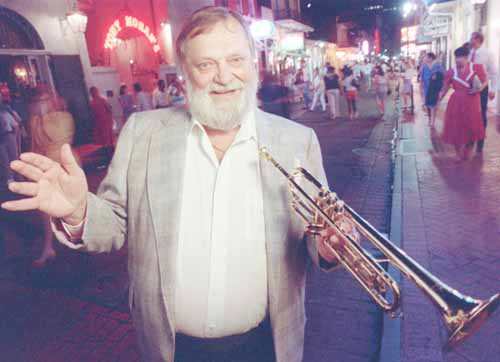 Jazz trumpeter Al Hirt, seen here in a 1991 file photo on Bourbon Street where is club is located in New Orleans, died Tuesday April 27, 1999. Hirt was 76. Members of his family said he died at home, where he has been in failing health since leaving a hospital a week ago. Cause of death was given as liver failure.