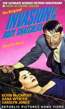 Kevin McCarthy appears with Dana Wynter on the video box cover for the sci-fi classic "Invasion of the Body Snatchers."