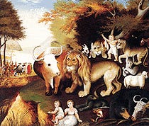 Paintings, such as this one from American folk artist Edward Hicks' series "Peaceable Kingdom" inspired Randall Thompson?s musical work of the same name.