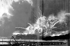 Fantastic patterns of flame and smoke are seen at the moment the magazine exploded on the destroyer USS Shaw during the attack on Pearl Harbor in this Dec. 7, 1941, file photo. Japan's bombing of U.S. military bases at Pearl Harbor brings the U.S. into World War II. 



AP File Photo