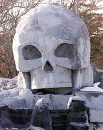 This "skullpture" on Route 28 in South Yarmouth is designed to conjure up visions of the Swiss Family Robinson. Instead it has evoked for some residents a honky-tonk aura they say is more suited to Coney Island than Cape Cod.