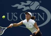 Despite an impressive 6-2, 6-0 victory over Laura Granville Monday in the U.S. Open, Martina Hingis faced a barrage of questions about Venus and Serena Williams from members of the media.