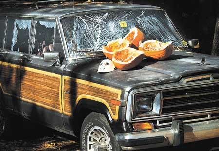 Vandals smashed pumpkins and broke windows on a Grand Wagoneer which was part of the annual Halloween display at the VanNest residence at 182 Clay Hill Road in Cape Neddick, Maine.