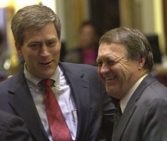 Speaker Pro Tem Doug Smith shares a laugh with Mike Anthony of Union as the General Assembly comes together in Columbia.