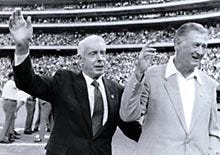 Joe DiMaggio, according to a new book about his life, felt that Ted Williams played for his batting average more than for his luckless Red Sox. The two are shown at the All-Star Game in Toronto in 1991.