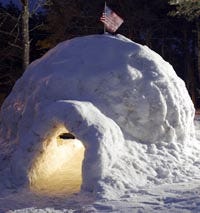 A former Eagle Scout, Mark Burgess has built igloos before, but this winter is the first one in his six years on the Cape.