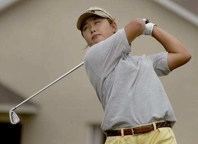 Soo Young Moon hits her drive on the 12th hole during the final round of the Lakeland Futures Golf Classic on Sunday at The Club at Eaglebrooke in Lakeland. Moon went on to win the tournament by three strokes.