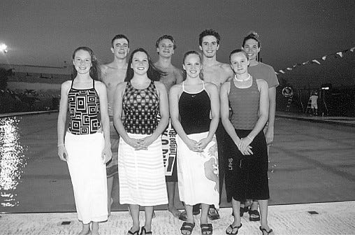 LISA COFFEY/The Ledger
Here are some of the Winter Haven Stingrays who have done well in recent meets. From left, front: Sarah Howard, Cari Herrington, Kristin Norton and Caroline Kennon. Back: Ryan Nichols, Alex Kennon, Bryce Herrington and Ashley Shafer.